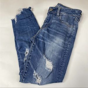 American Eagle Womens Jeans Size 0 Hi Rise Jegging Super Stretch Distressed 0513
